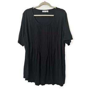 Avenue Top Womens Size 20 Black Short Sleeve Pleated Neck Front Tunic Shirt